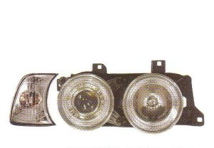 画像1: E34 クロム 4-クリスタルホワイトリングライト付き ヘッドライト ウインカー付き T-1