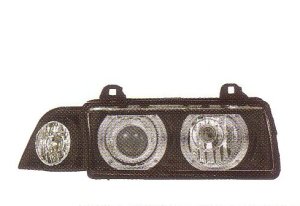 画像1: E36 クーペ/カブリオレ ブラック 4-クリスタルホワイトリングライト付き ヘッドライト ウインカー付き T-2