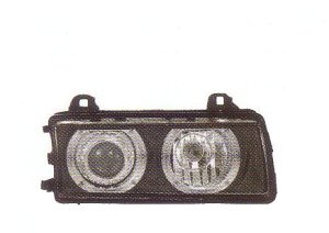 画像1: E36 ブラック 4-ホワイトリングライト付き ヘッドライト T-2