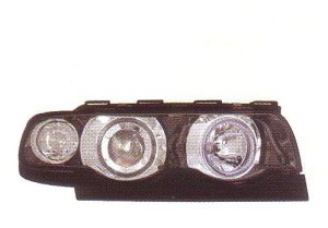 画像1: E38 〜1998 ブラック 99ルック 1Pルック 4-ホワイトリングライト付き ヘッドライト ライトアンダーカバー付き T-1