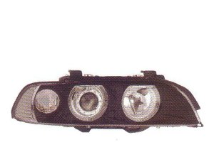 画像1: E39 〜2000 ブラック 01ルック 4-クリスタルホワイトリングライト付き ヘッドライト T-1