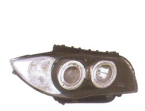 画像1: E87 〜2007 ブラック 4-ホワイトリングライト付き ヘッドライト T-1