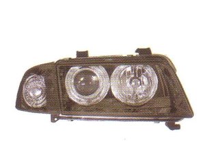 画像1: AUDI A4 8D 〜99 ブラック 4-クリスタルホワイトリングライト付き ヘッドライト ウインカー付き T-2