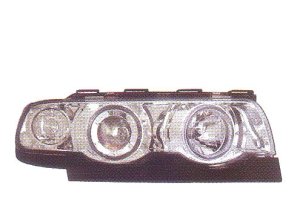 画像1: E38 〜1998 クロム 99ルック 1Pルック 4-ホワイトリングライト付き ヘッドライト ライトアンダーカバー付き T-1