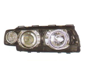 画像1: E38 1999〜 ブラック 1Pルック 4-ホワイトリングライト付き ヘッドライト T-2