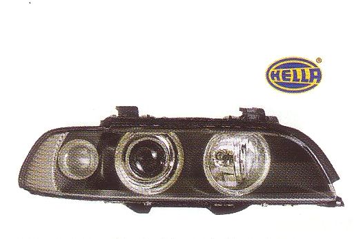 画像1: E39 Hella ブラック 01ルック 4-ホワイトリングライト付き ヘッドライト