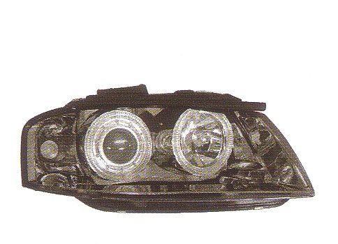 画像1: AUDI A3 8P 〜2008 ブラック 4-クリスタルホワイトリングライト付き ヘッドライト T-1