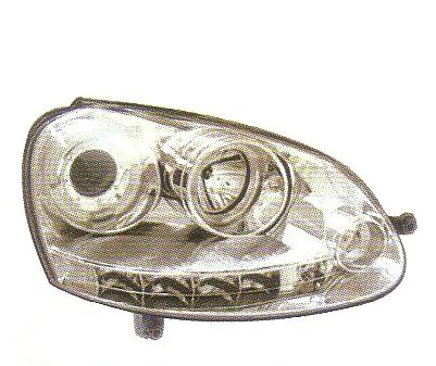 画像1: GOLF5 〜2005 クロム 4-LED-ホワイトリングライト付き ヘッドライト LEDポジションライト付き T-5